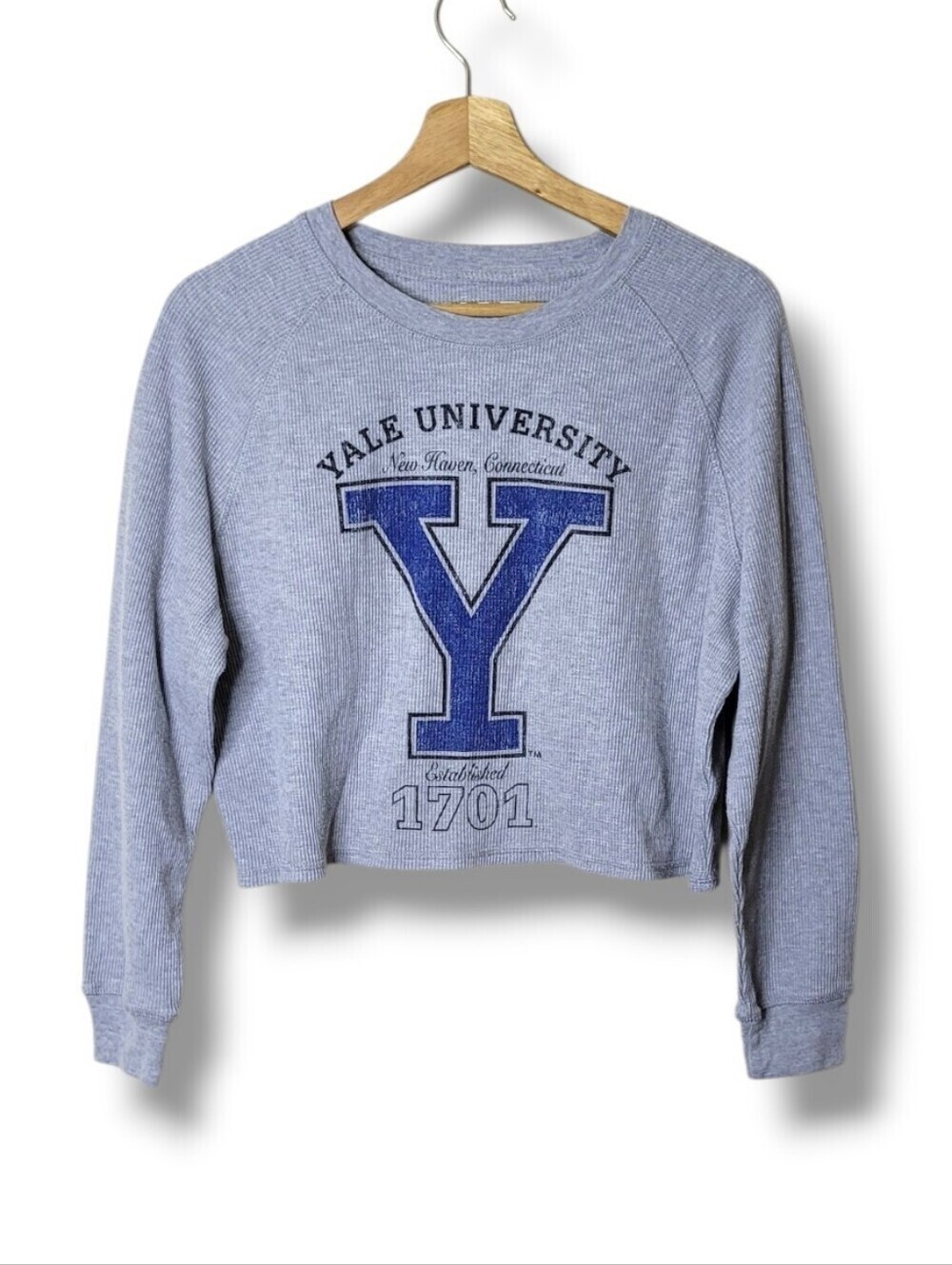 YALE University Waffle Knit Long Sleeve Crop Top